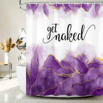 Get Naked Purple Shower Curtain, Golden Purple Marble Texture Shower Curtain Sets, Abstract Watercolor Modern Bathroom Curtain with Hooks Waterproof Fabric Decor, 72X84IN
