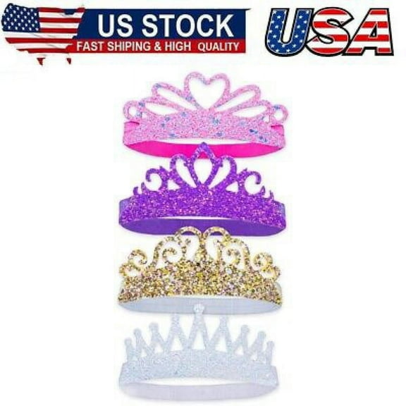 4Glitter Tiara Headbands for Girls,Elastic Princess Crown Hair Bands for Toddler