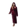 thumbnail image 4 of Turquaz Linen Women's Super Soft Plush Hooded Robe, Red Plaid, 2XL, 4 of 4