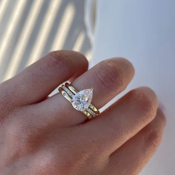 Women's Engagement Trio Set Ring 3Ct Pear Cut Simulated Diamond 14K Yellow Gold Plated 925 Sterling Silver For Her