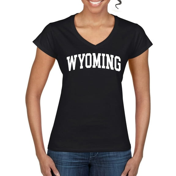 Wild Bobby State of Wyoming College Style Women Standard V-Neck Tee