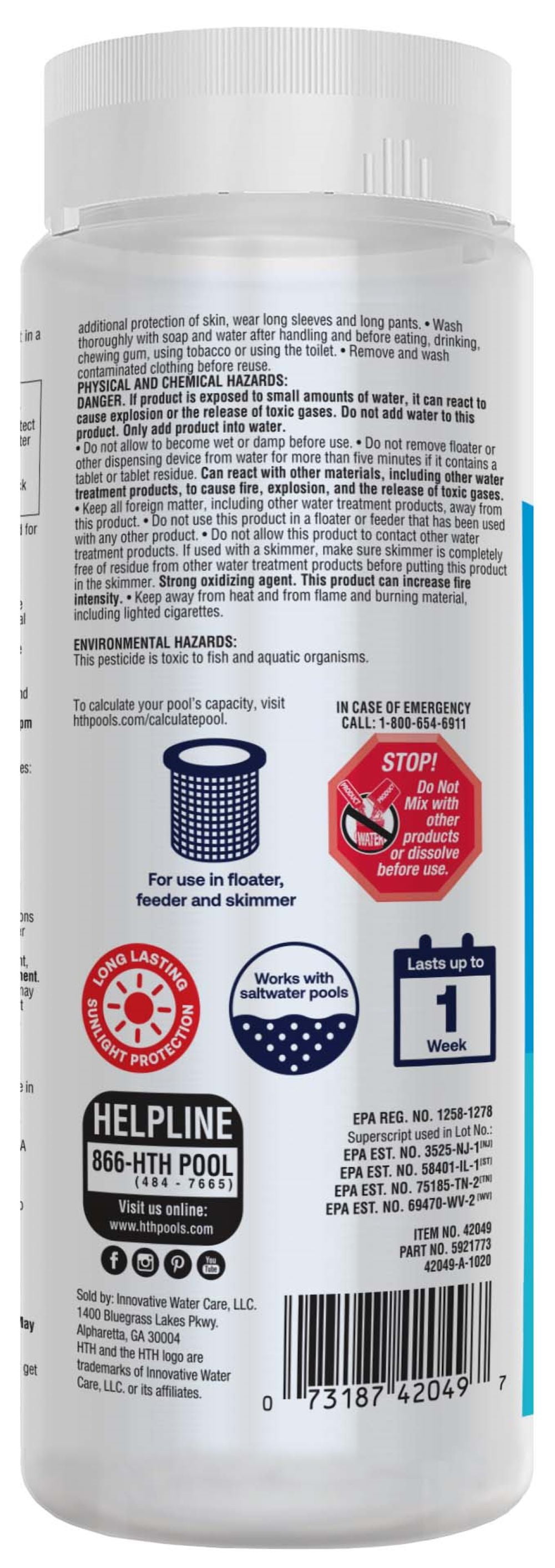 HTH 1 Inch Chlorine Tablets 1.5 lb Pool Sanitizer for Algae and Bacteria Prevention