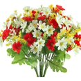 thumbnail image 1 of Ramo de 4 flores artificiales, 28 cabezas, linda flor de margarita falsa para uso al aire libre, decoración de boda, hogar y jardín (rojo), 1 of 5