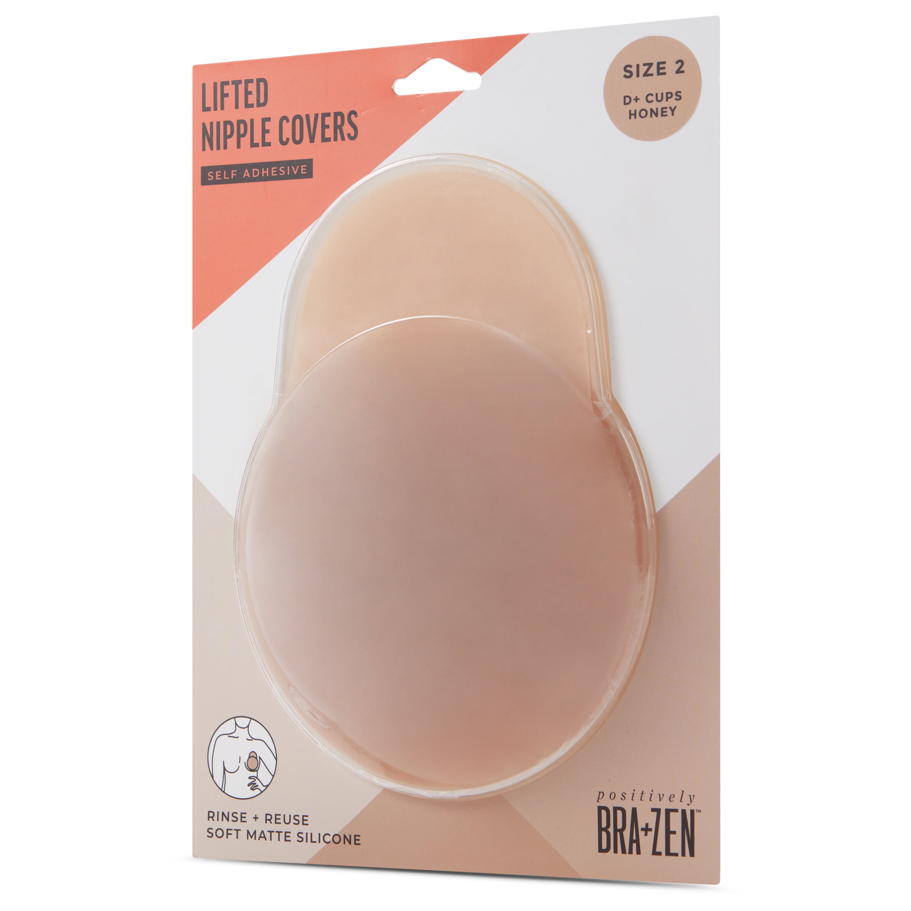 Positively BRA+ZEN Reusable 100% Silicone Breast Stick-on Adhesive Nipple Cover Pasties with Lift Tab