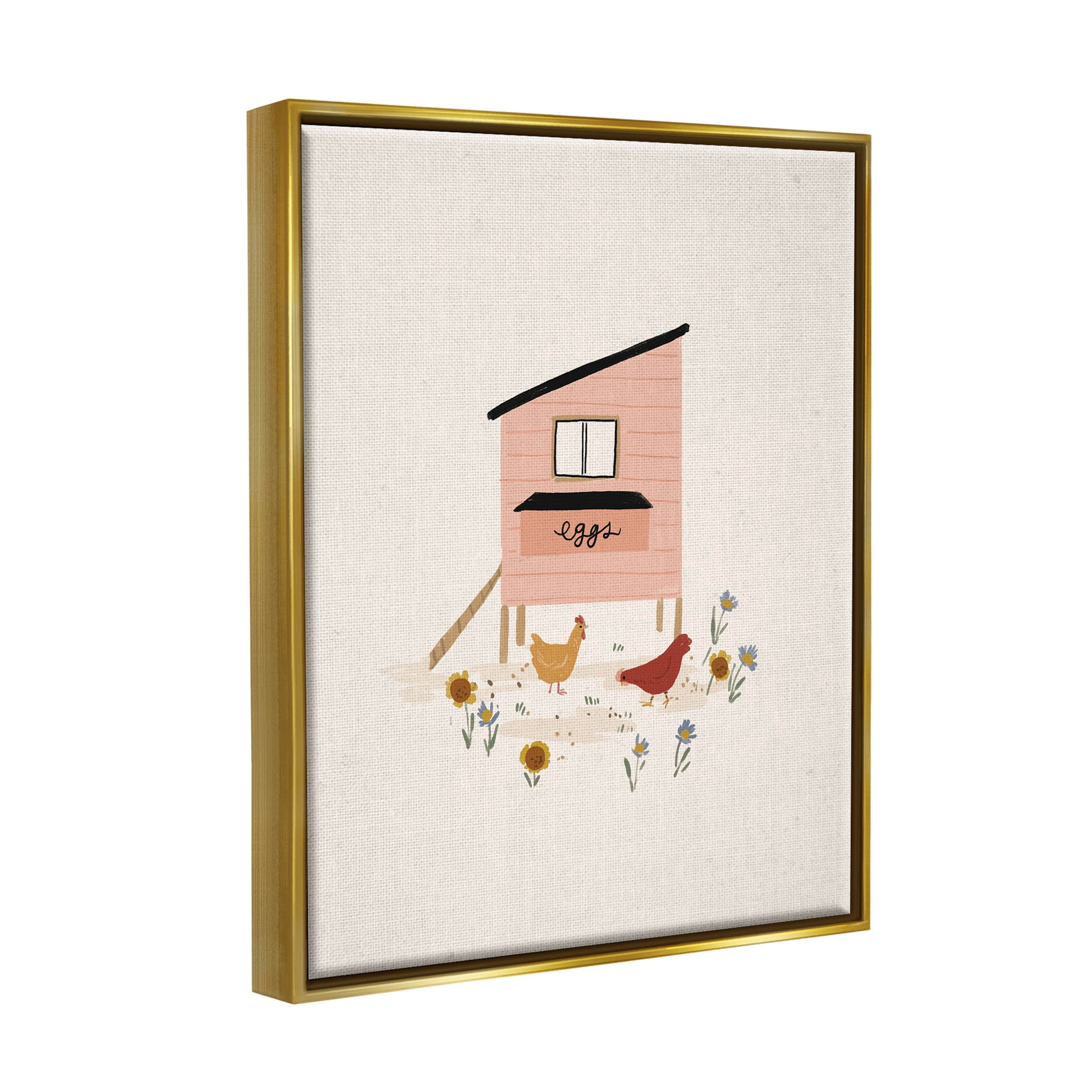 Pastel Hen House Eggs Chickens Animals & Insects Graphic Art Metallic Gold Framed Art Print Wall Art