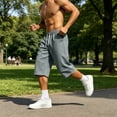 thumbnail image 6 of Guluxicc Men's Athletic Pants with Pockets Elastic Waist Drawstring Straight Leg Cropped Trousers for Running Everyday Gym Workout Wear Summer Casual Outfits, 6 of 8