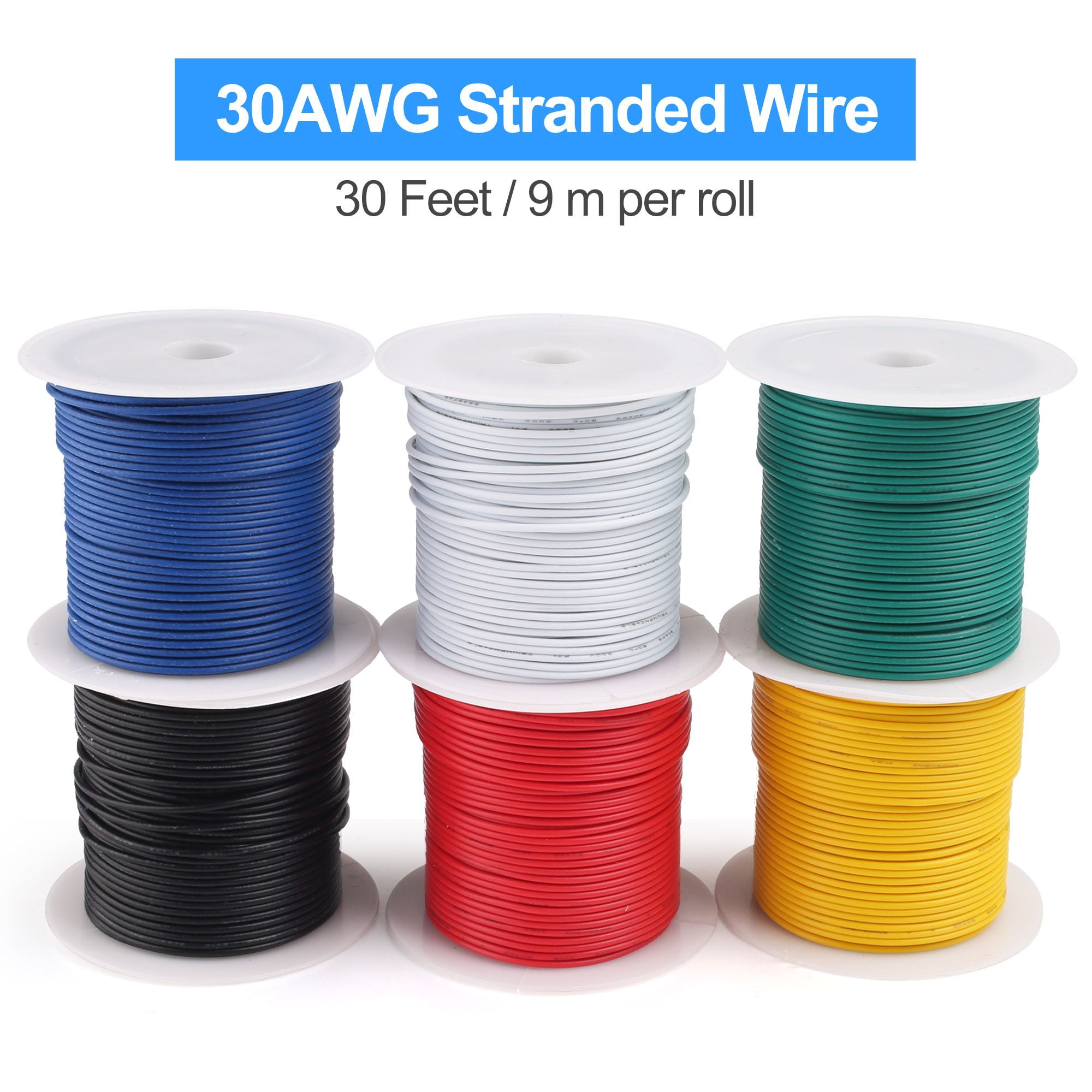 LotFancy 30AWG Stranded Wire, 6 Colors (30 feet/9 m Each) Electrical Wire,  UL Listed 