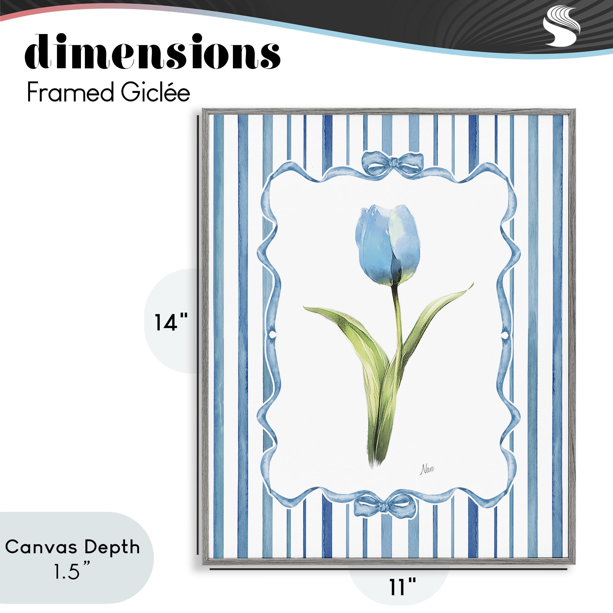 Stupell Industries Single Blue Tulip Stripes Gray Framed Giclee Art, design by Nan