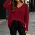 thumbnail image 3 of Pounoo Womens Sweatshirts V Neck Long Sleeve Drop Shoulder Waffle Knit Textured Curved Hem Pullover Sweatshirt Loose Fit Lazy Loungewear Womens Tops, 3 of 9