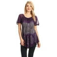 thumbnail image 5 of Sakkas Lily Casual Everyday Summer Short Sleeve Top Blouse with Block Print & Lace - Purple - Plus Size, 5 of 5