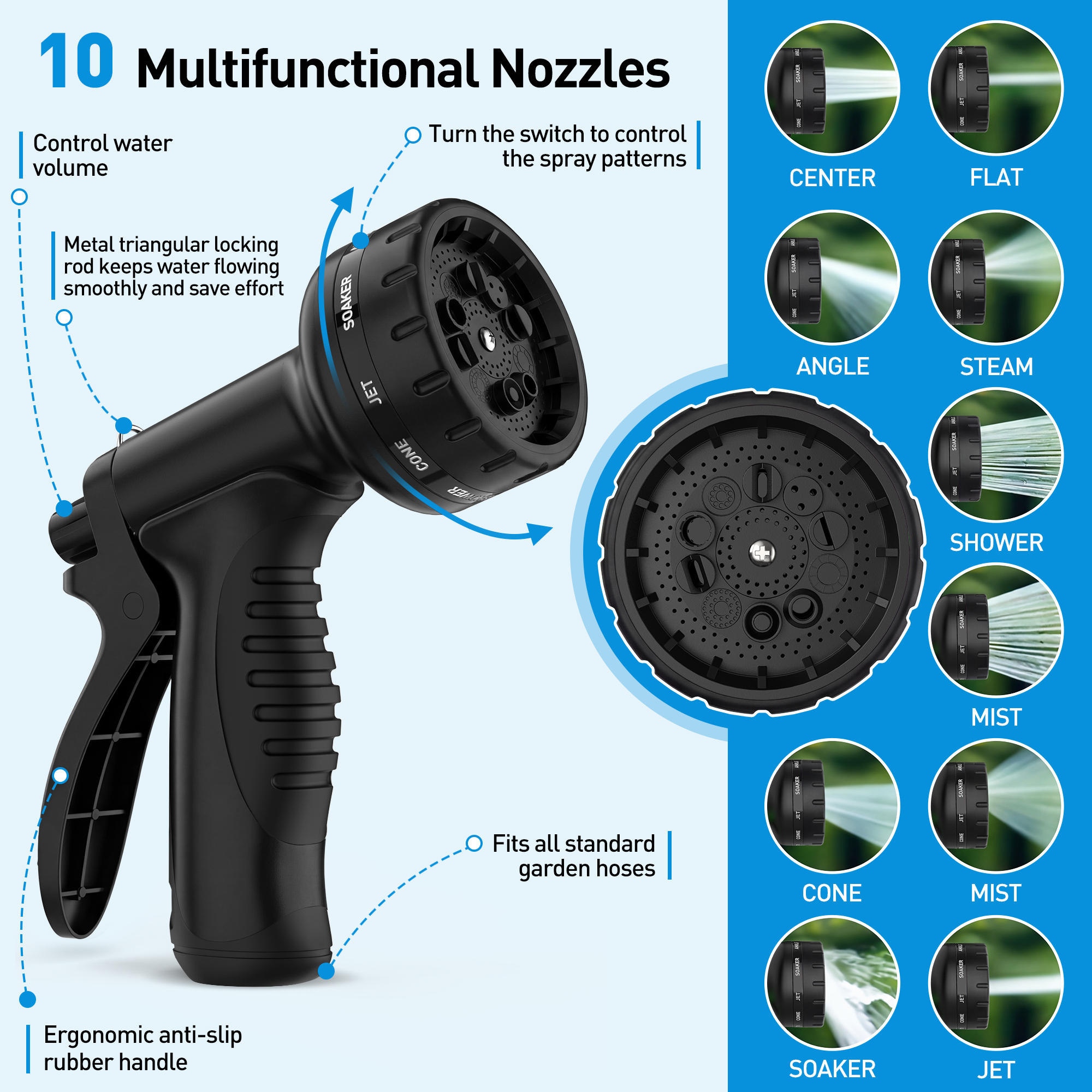 GPED 50 Ft Stainless Steel Metal Garden Hose with 10 Function Nozzle photo 2