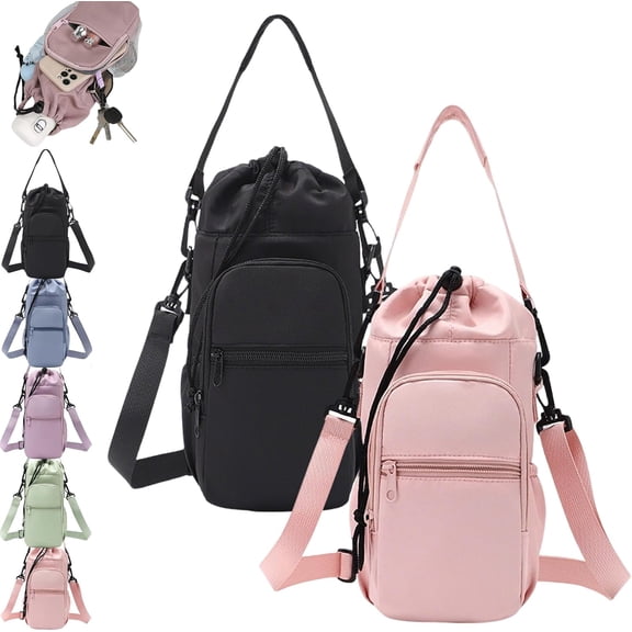 Water Bottle Carrier Bag with Phone Pocket - Padded Crossbody Sling Holder for Hiking
