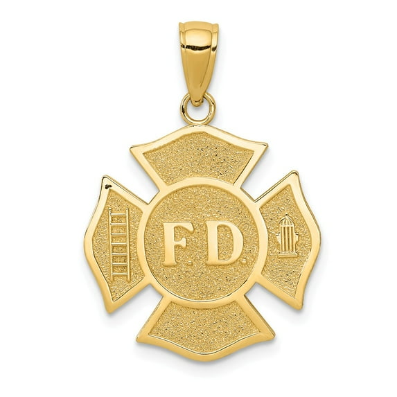 Solid 14k Yellow Gold Men's Fire Department Badge Pendant Charm - 23mm x 20mm