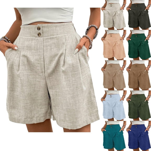 Hurxie Trouser Shorts for Women High Waisted Business Casual Work Elegant Wide Leg Shorts with Pockets Mint Green,L