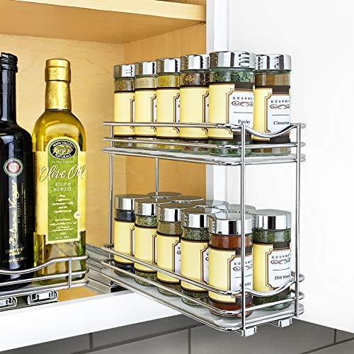 Lynk Professional 430422DS Slide Out Double Spice Rack Upper Cabinet Organizer-4-inch, 4" Wide, Chrome