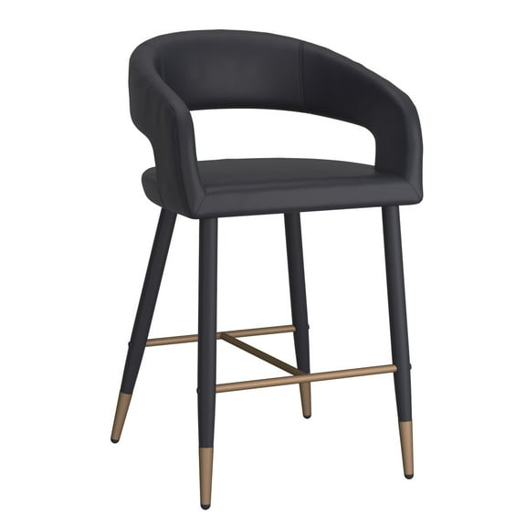 Modern Faux Leather and Metal 26" Counter Height Stool Set of 2 Black