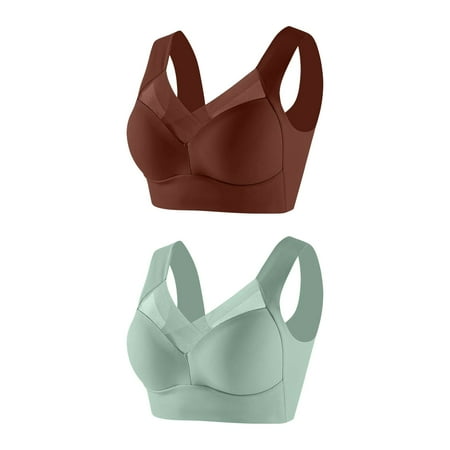 LFEOOST 2 Pack Sports Bras for Women High Support Bralette Plus Size Full Coverage Push Up Wireless Bra Comfortable Everyday Bras Green XXL