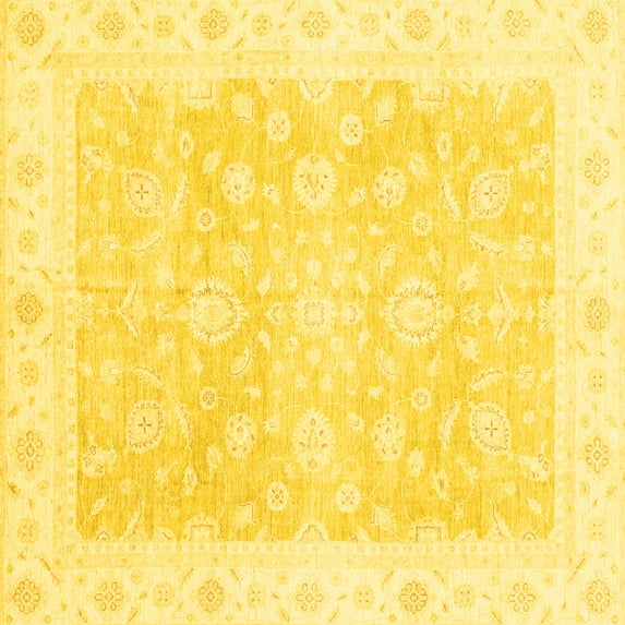 Ahgly Company Machine Washable Indoor Square Oriental Yellow Traditional Area Rugs, 5' Square