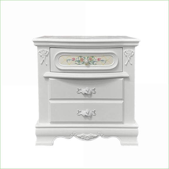 Traditional White Two-Drawer Nightstand – Wood Composite Bedroom Storage