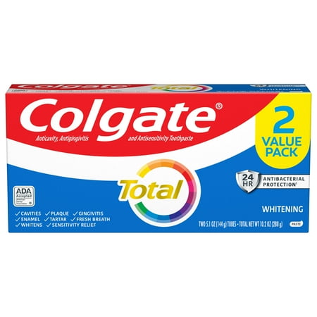 Colgate Total Whitening Toothpaste, Mint, 5.1 oz, 2 Pack