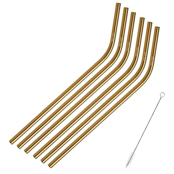Set of 6 Stainless Steel Straws, Reusable Metal Straws for Tumblers Cups Mugs Cold Beverage, - golden