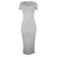 thumbnail image 4 of Gibobby Vestido Casual para Mujer Vestido largo informal de manga corta con cuello redondo y cuello redondo de Color sólido Sexy a la moda para mujer(Gris,XL), 4 of 5