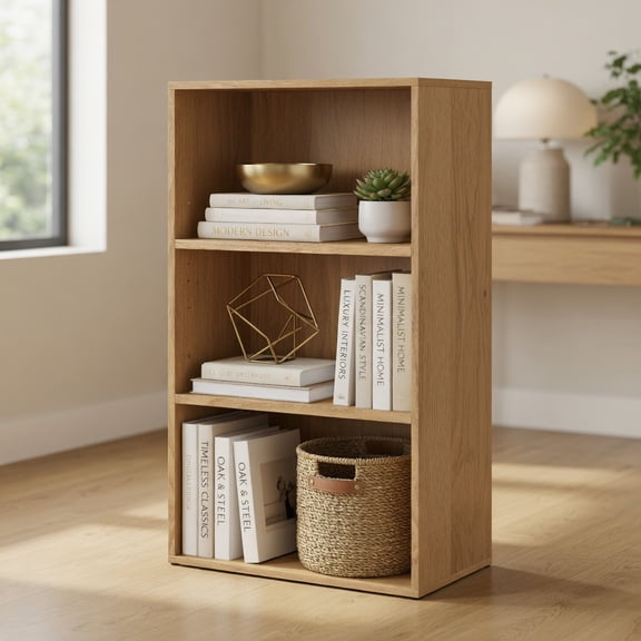 Resenkos 3-Tier Cube Bookcase with Adjustable Shelves - Home Office Essential, Natural