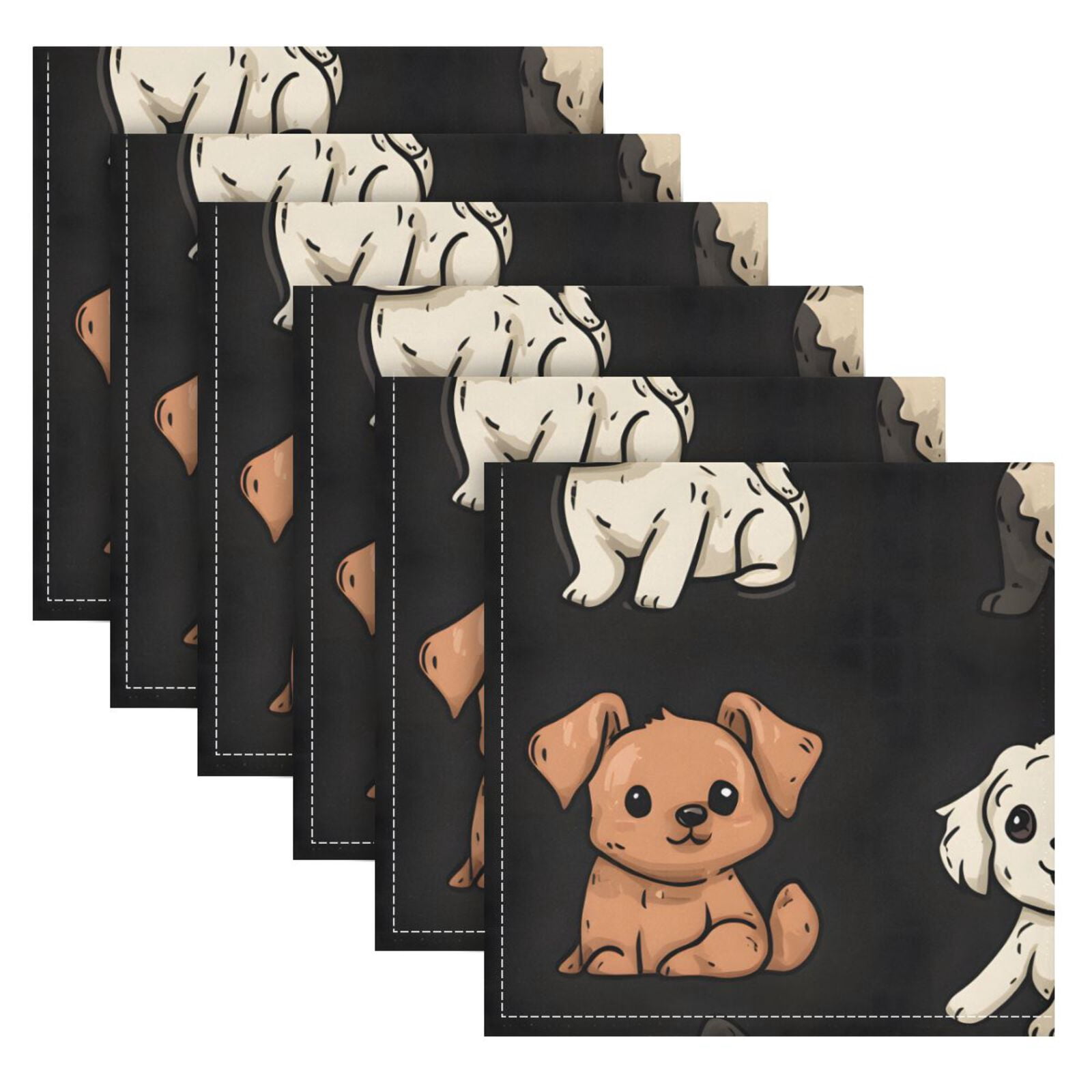 JSTEL Cute Puppy Dogs Print Cloth Napkins Set of 6, 20x20 Inch Washable and Reusable Napkin for Decoupage Dinner Party Everyday Use