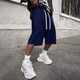 thumbnail image 4 of Bermuda Shorts for Men Under Knee Baggy Sweat Shorts 2026 Fleece Cotton Y2k Shorts Casual Shorts Hem Gym Shorts with Pockets Dark Blue 2XL, 4 of 6