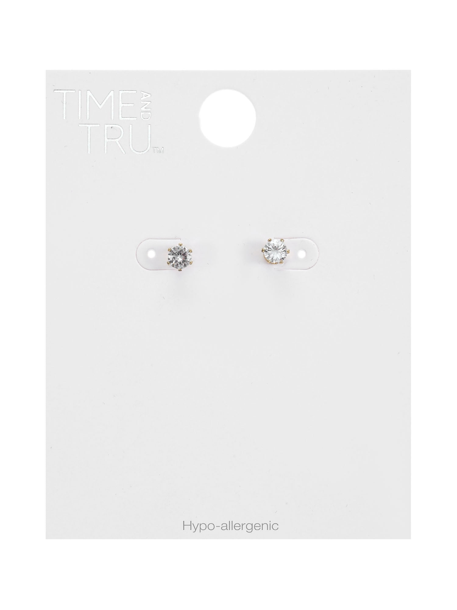 Time and Tru Goldtone Round CZ Stud Earrings, 1 Pair