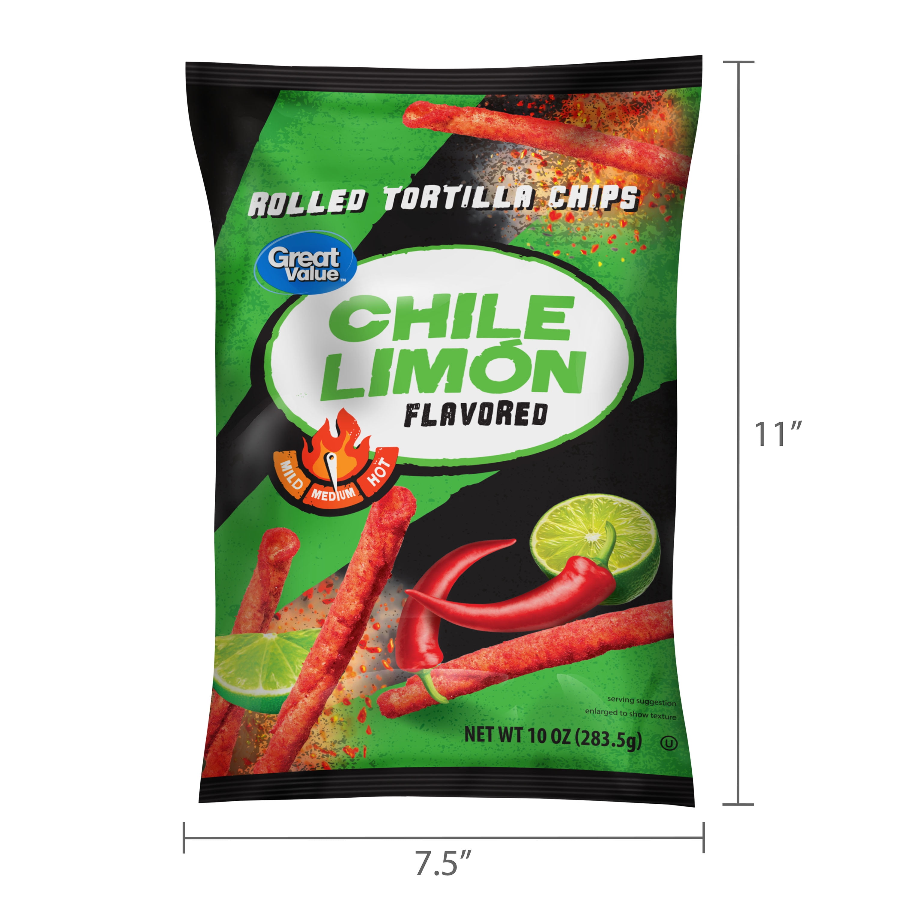 Great Value Chile Limon Flavored Rolled Tortilla Chips, 10 oz