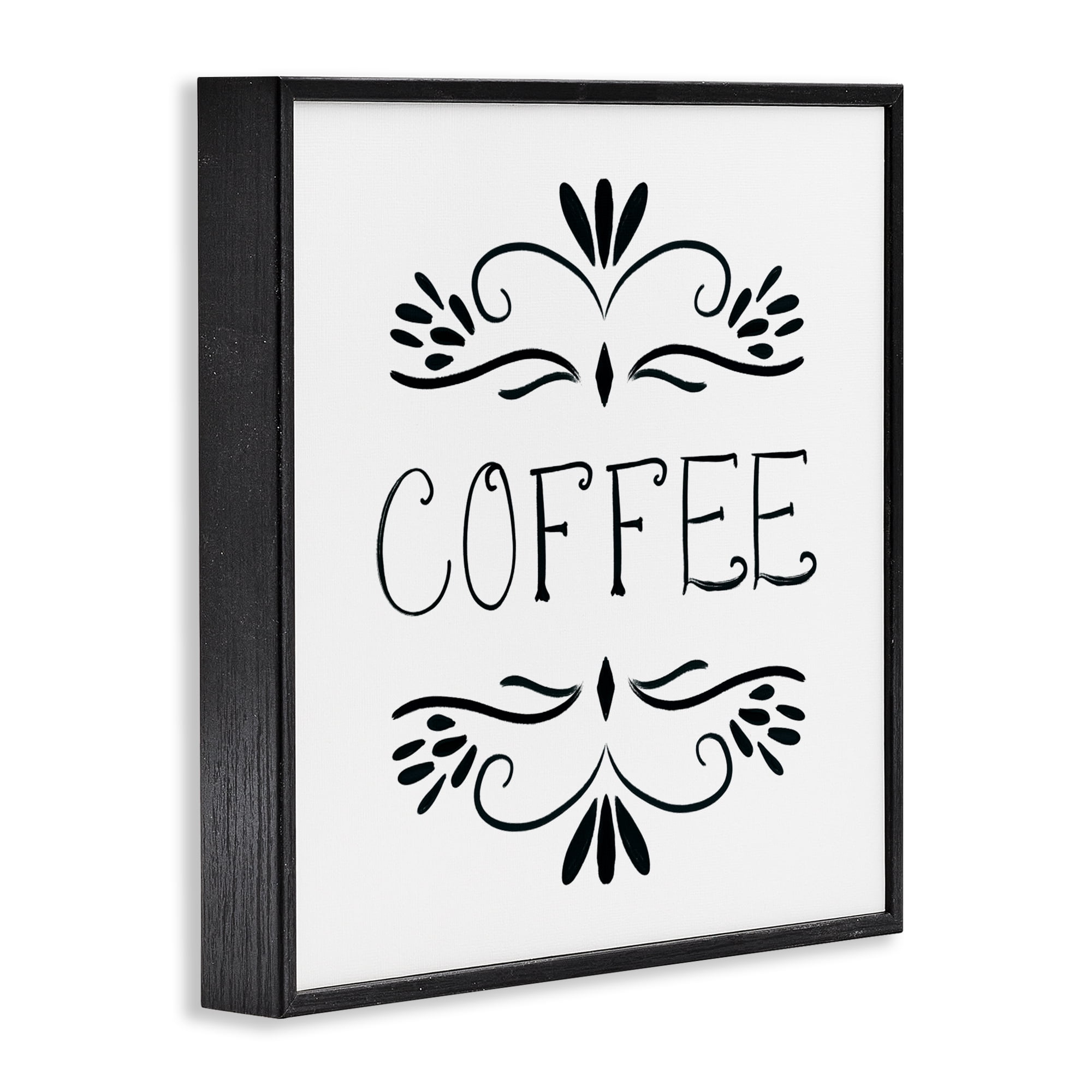 Stupell Industries Coffee with Floral Emblems Black Framed Giclee Art, design by Lucille Price