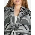 thumbnail image 3 of 99 Jane Street Women's and Women's Plus Size Shawl Collar Cardigan Sweater with Fringe, Midweight, Sizes XS-4X, 3 of 6