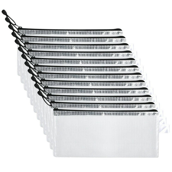 JingChun 12Pcs Mesh Zipper Pouch, Letter Mesh Bags with Zipper, Plastic Envelopes Document Bags, Storage Bags for Organization Puzzles Travel, File Jackets & File Pockets