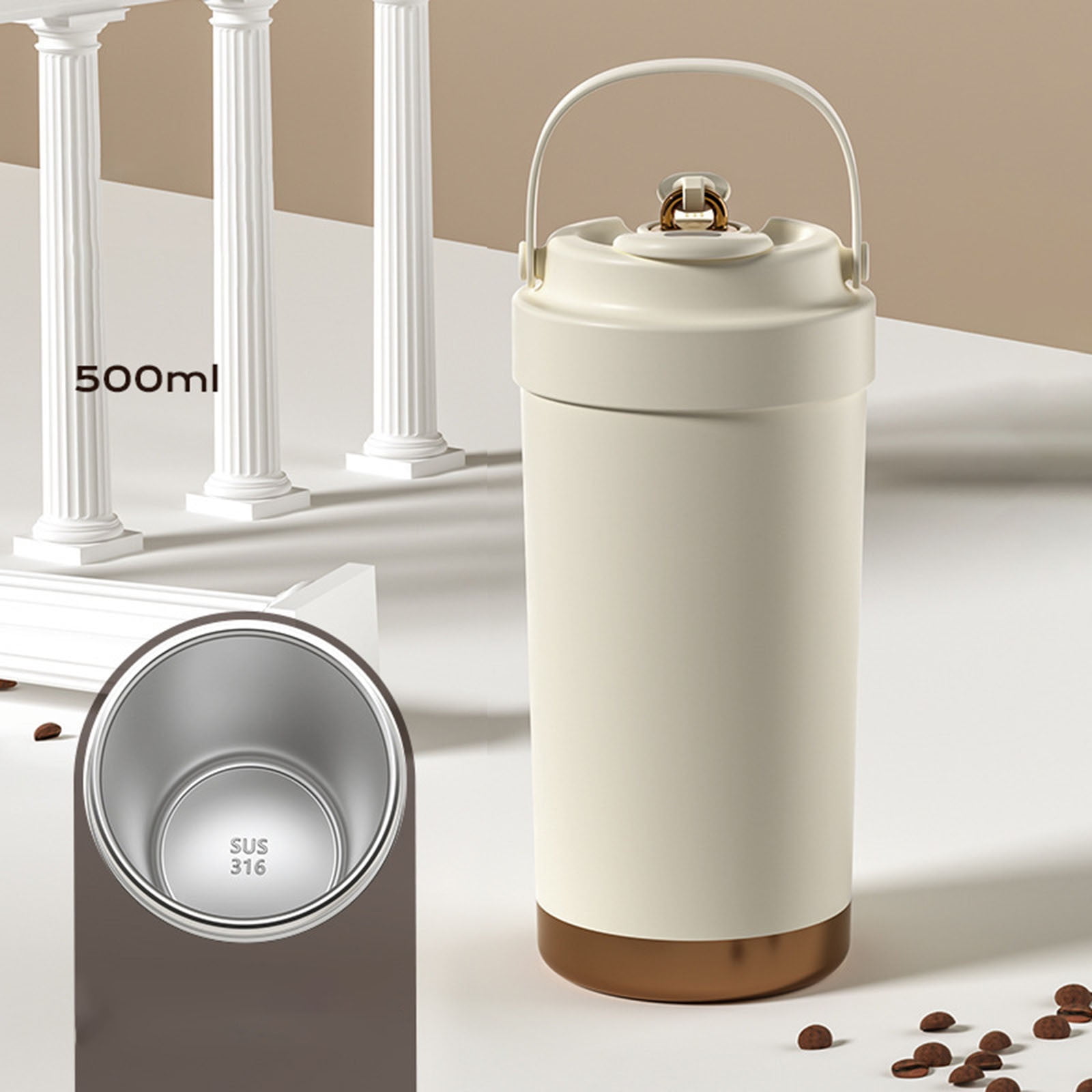 500ml Ceramic Lined Portable Water Bottle Leakproof Stainless Steel Inner Vacuum Insulation For Travel Dorm Use