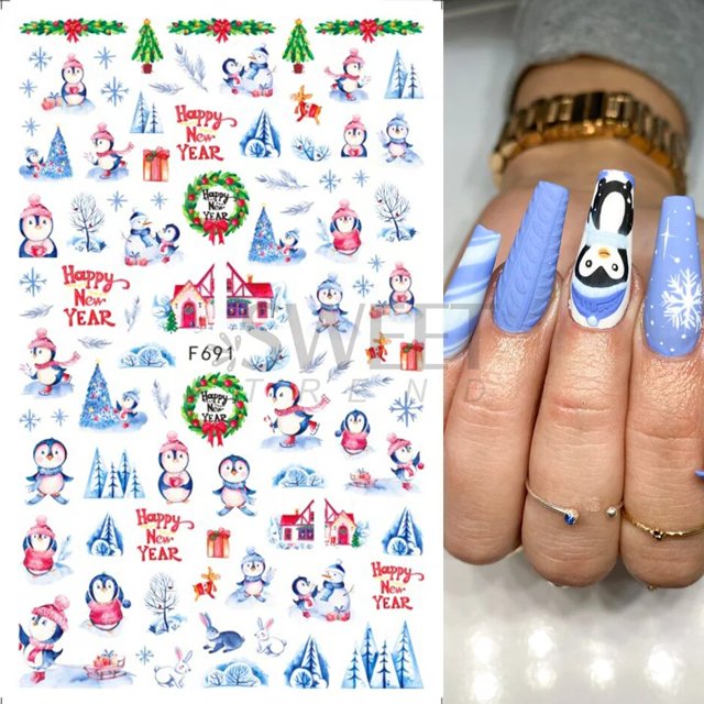 Pegatinas de uñas de Navidad para invierno, calcomanías 3D de copos de nieve, alce, Papá Noel, galleta, hombre, lazo, nuevo esmalte de Gel de Navidad, decoración de uñas deslizante, 2023