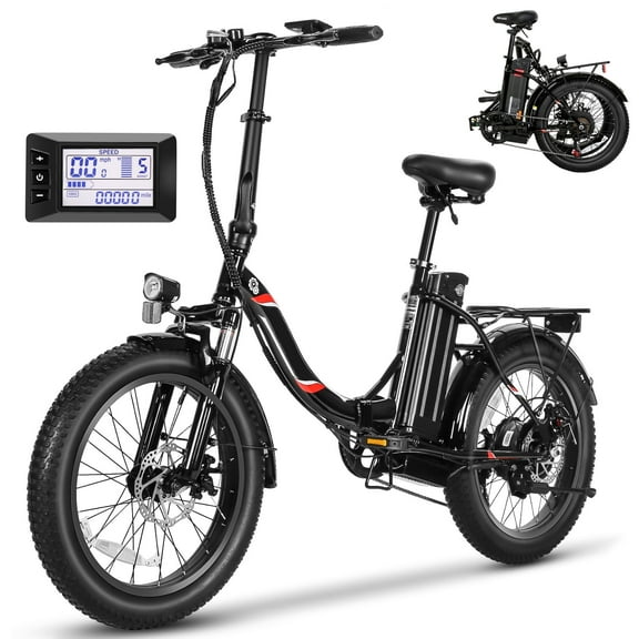 Elifine 20" 3.0 Fat Tire Electric Bike, 500W Foldable Electric Bicycle, 48V 10.4Ah Removable Battery, Max 19.8mph Commuter Ebike, LCD Meter Electric Bike for Adults Black UL 2849 Certified