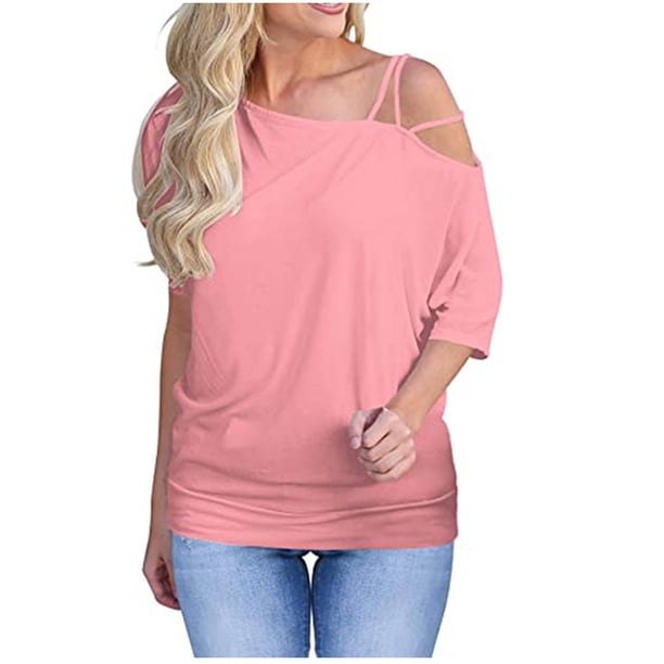 Camiseta informal con hombros caídos y manga larga a la moda para mujer Pompotops hfajkhk132784