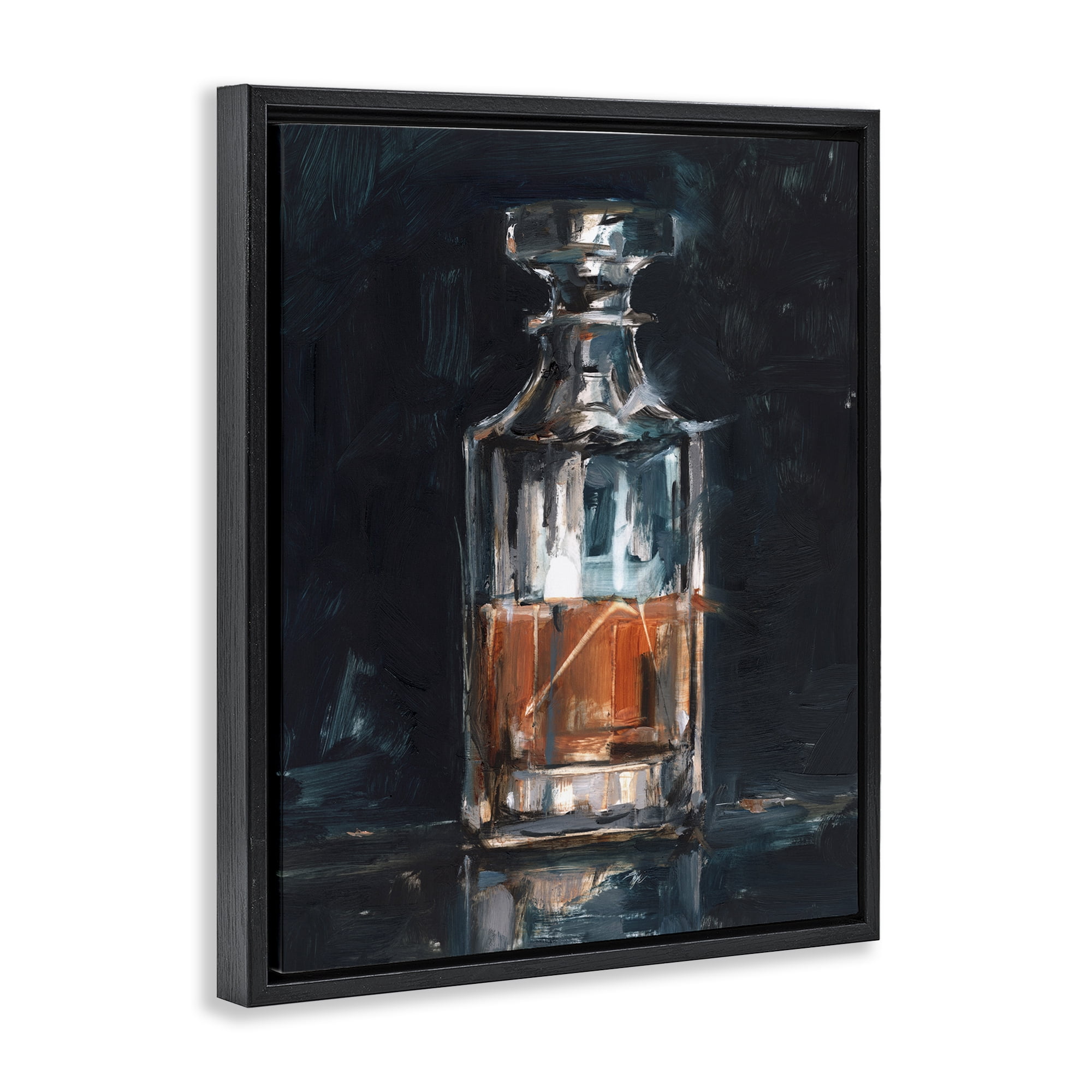 Stupell Industries Bar Whiskey Decanter Food & Beverage Painting Black Floater Framed Art Print Wall Art, 17 x 21