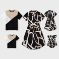 thumbnail image 1 of PatPat Family Matching Color Block Cotton Tee or Modern Abstract Print Short Sleeve Dress with Waist Belt, 1 of 8