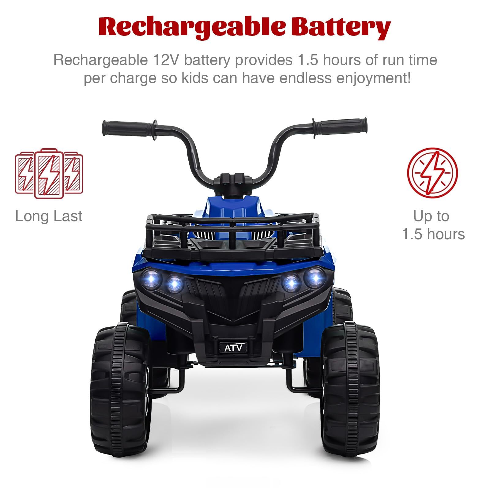 Sakiyr 12V Kids Ride On ATV, Battery Powered Electric Vehicle with Led Light, 4-Wheeler Quad ATV Play Car 2 Speeds for Boys Girls