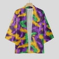 thumbnail image 2 of VBARHMQRT Rugby Shirts for Men Male Spring and Summer Cool Semi Long Sleeve Cardigan All Print Printed Collarless Antique Shirt Purple, 2 of 7