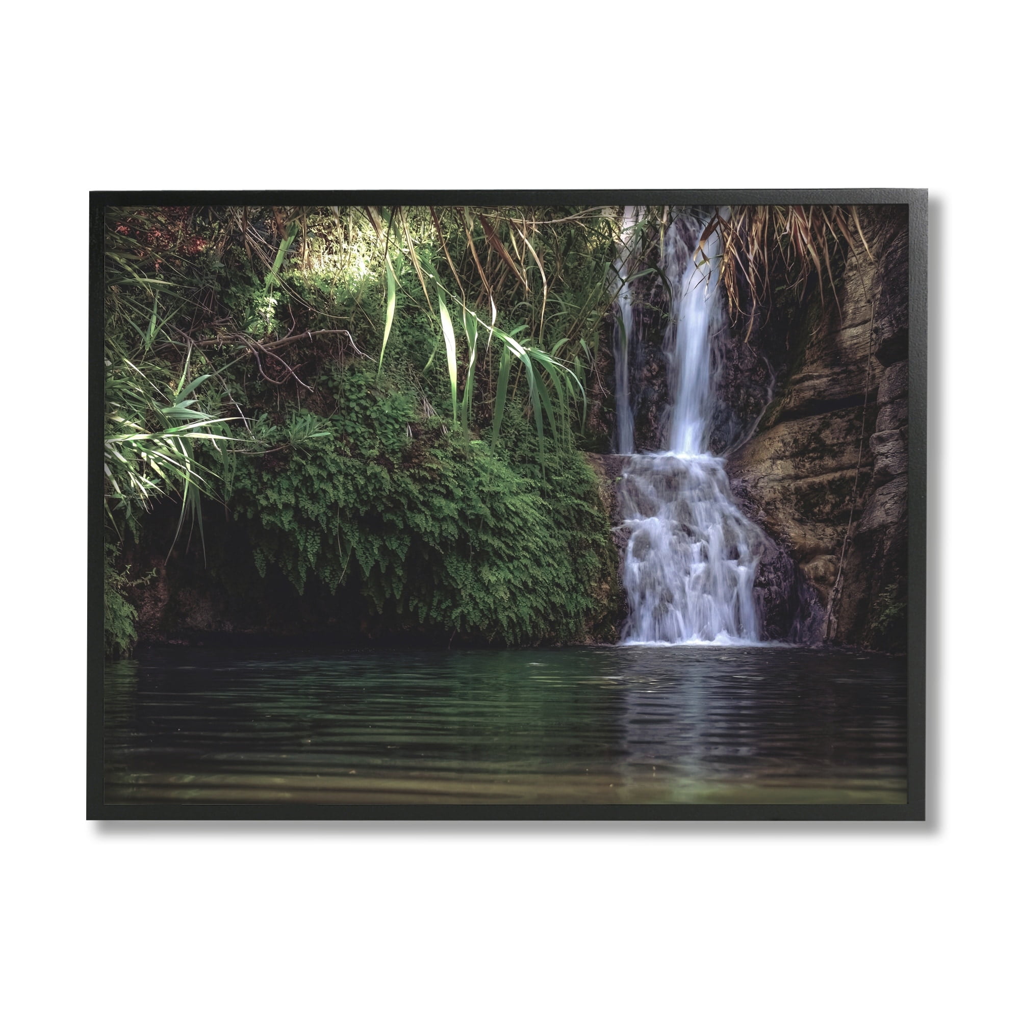 Stupell Industries Tranquil Waterfall Rainforest Environment Nature Clearing Photography Photograph Gray Framed Art Print Wall Art, Design by Daphne Polselli