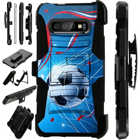 Compatible Samsung Galaxy S10 Plus S 10 Plus (2019) Case Armor Hybrid Phone Cover LuxGuard Holster (Soccer