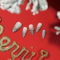 thumbnail image 2 of Copo de nieve Prensa en uñas Uñas postizas francesas medianas Navidad Copo de nieve blanco Diseños de diamantes de imitación Punta de almendra Uñas postizas, 2 of 5