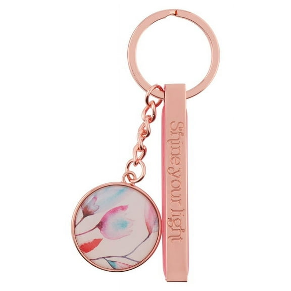Heartfelt Women's Keychain, Shine Your Light Floral Pink Petals, Rose Gold Metal, (Hardcover)