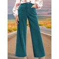 thumbnail image 4 of Women'S Corduroy Wide Leg Pants with Patch Pockets Casual Slim Fit Elastic Waist Trousers Green M, 4 of 8