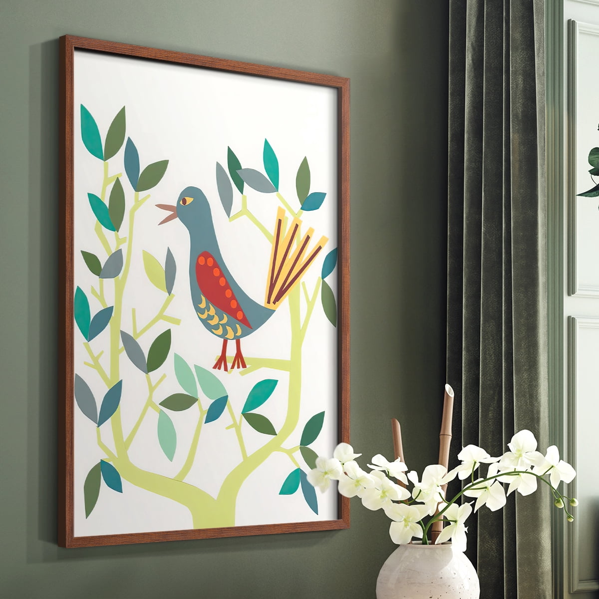 Whitty Bird IV Framed Print in Brown Solid Wood 11 x 14 Framed Print