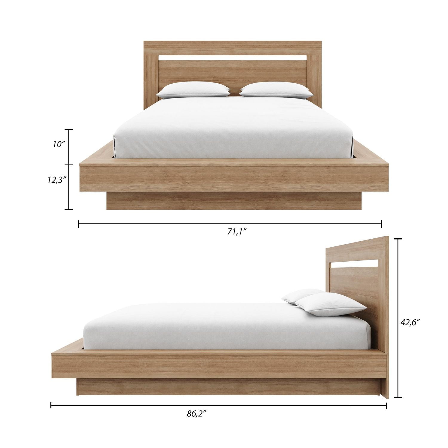 Lit plateforme Queen Size Byron avec tête de lit