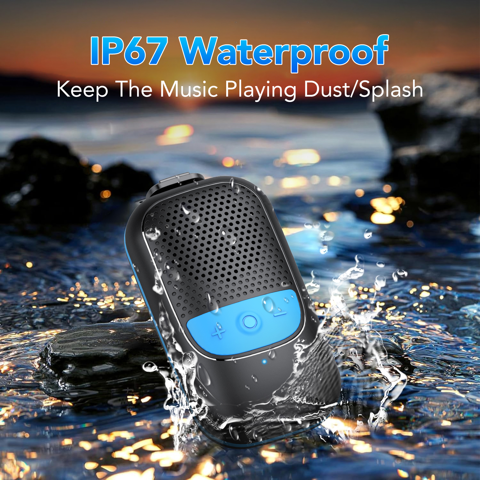 CASCHO Wearable Clip-On Bluetooth Speaker, Blue photo 3